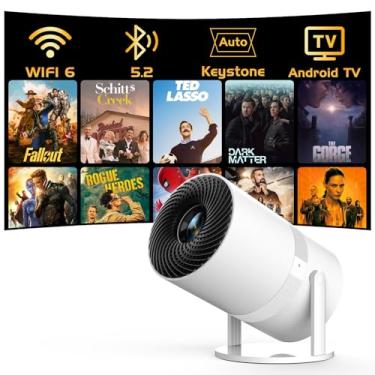 Imagem de [Aplicativos integrados] Mini projetor inteligente PANSEBA 270° ajustável com WiFi 6 e Bluetooth, projetor de filmes ao ar livre Keystone automático, projetor portátil de tela grande para telefone/TV