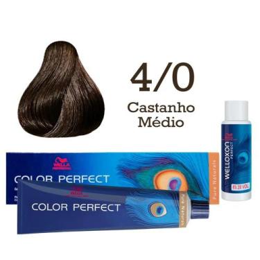 Imagem de Coloração 4.0 Castanho Médio Color Perfect Oxi Welloxon 20 Vol  Wella 