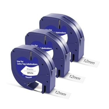 Imagem de BOYEEZON Pacote com 3 fitas brancas de plástico 91331 compatível com refis DYMO LetraTag 12 mm x 4 m 1/2 x 13 refis para DYMO LetraTag LT-100H, 200B, 100T Plus, QX50