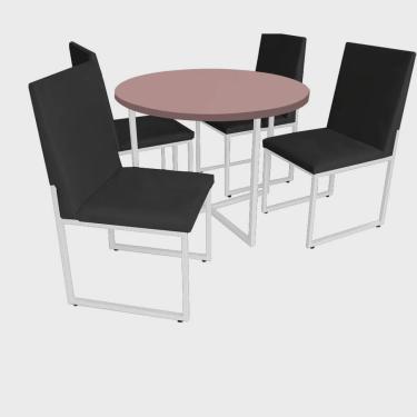 Imagem de Kit Mesa de Jantar Theo com 4 Cadeiras Sttan Ferro Branco Tampo Rose Rosa Corino Preto - Ahz Móveis