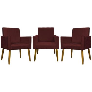 Imagem de Kit 3 Poltronas Decorativas Confortáveis Mari - Bordô Suede