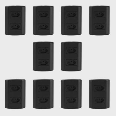 Imagem de Dez Conjuntos com 2 Tomadas 2p + t 20A 250v, Modular, com Placa 4x2 e Suporte Preto