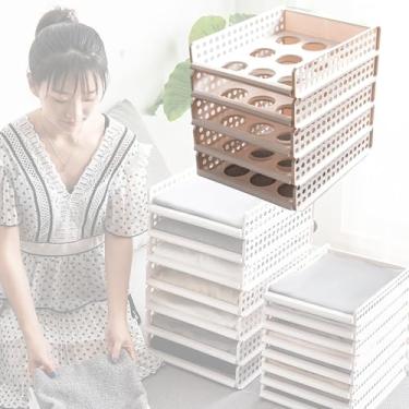 Imagem de NOBBAT Organizador de armário, prateleiras empilháveis, organizador de armário de plástico para roupas, quarto e guarda-roupa(Large (5 layers))