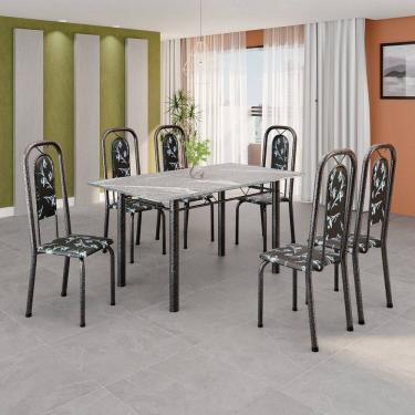 Imagem de Conjunto de Mesa Tubular 140cm X 75cm Tampo Granito Topázio com 6 Cadeiras Lara Preto/Prata