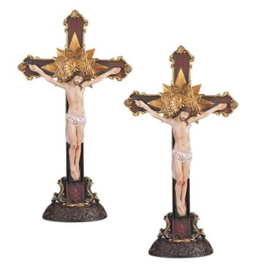 Imagem de ICE ARMOR Conjunto de 2 peças Jesus pregado na cruz 30,5 cm H crucifixo estatueta santa ornamento decoração casa sala escritório ideias de decoração para inauguração de casa, feriados e aniversários