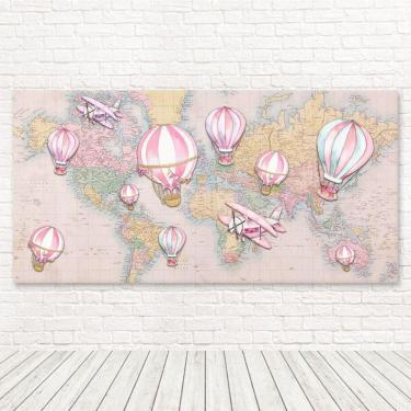 Imagem de Painel Retangular Tecido 3D Mapa Balões Rosas 2,00X1,50 5021