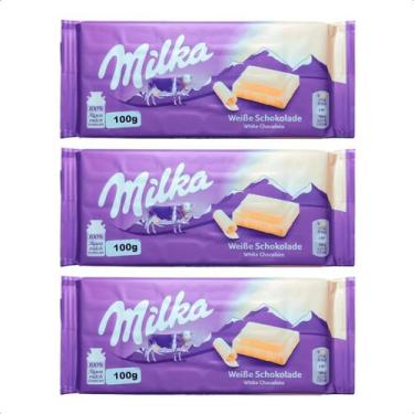 Imagem de Kit com 3 barras de chocolate branco alpino milka 100g
