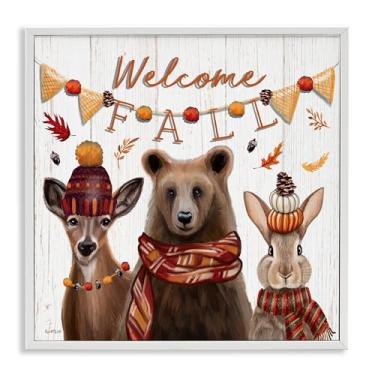 Imagem de Stupell Industries Arte giclée emoldurada branca Welcome Fall Woodland Animals, design de Elizabeth Tyndall, 43 x 43 cm
