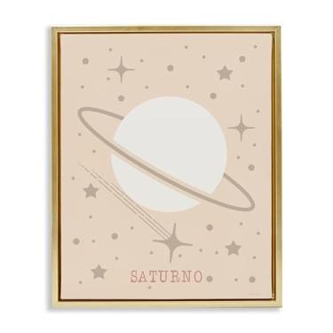 Imagem de Stupell Industries Arte de parede em tela flutuante minimalista Saturno com estrelas douradas, design de Daniela Santiago, 25 x 31
