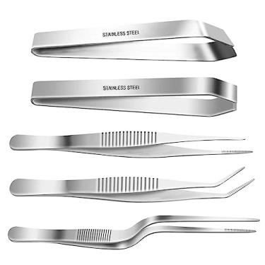 Imagem de Pinças de Aço Inoxidável SelfTek, 3 pinças de 16 cm, pinças planas e oblíquas de 11 cm, pinças de precisão para cozinheiro, utensílios médicos, de cozinha e de cozinha