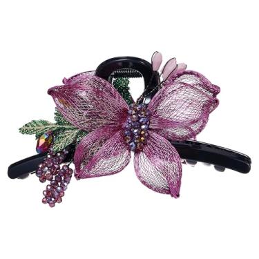 Imagem de Grampos de cabelo de fio de cobre para mulheres - presilhas de cabelo com flor de borboleta tecidas à mão com design de alto nível, presilhas de cabelo com strass para mulheres, cabelo grosso e fino,
