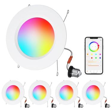 Imagem de HYDONG Iluminação Embutida Inteligente, 5/6 Polegadas, Compatível Com Alexa, Downlight Led Inteligente, Luzes Led De 13 W E 1050 Lm, Luzes Inteligentes Multicoloridas Reguláveis Por Aplicativo, Pac