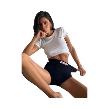 Imagem de Shorts Biker Feminino Branco e Preto - Cintura Alta, Malha com Nervura