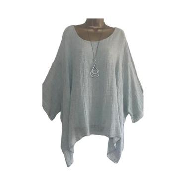 Imagem de Blusa Feminina Solta com Manga Morcego 3/4 - Gola Redonda, Casual e El