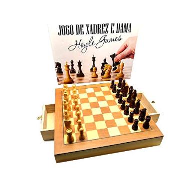 Imagem de Jogo de xadrez e dama tabuleiro oficial em madeira com gaveta 39 X 39 X 5 cm