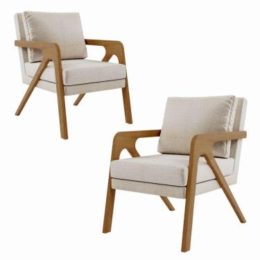 Imagem de Kit 2 Poltrona Decorativa Sala De Estar Escritório Yumi linho Bege