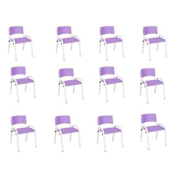 Imagem de Kit 12 Cadeira Iso Infantil Creche, Escola Base Branco Lilas - LAURALA