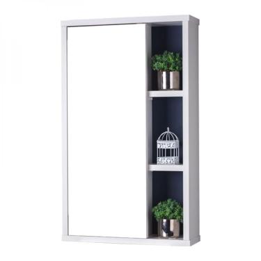 Imagem de Espelho para Banheiro com Armário Branco e Marinho 69x42cm