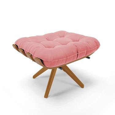 Imagem de Puff Giratório Costela Suede Base Madeira Ma25 Drossi - Rose