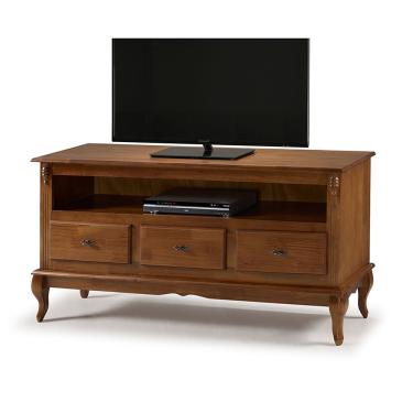 Imagem de Rack 3 Gavetas Nicho e Tampo de Madeira Imbuia Verniz