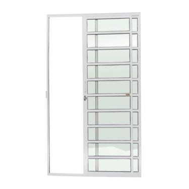 Imagem de Porta De Correr Com Travessas 2 Folhas Super Vidro Liso 210cm X 120cm Brimak Branco