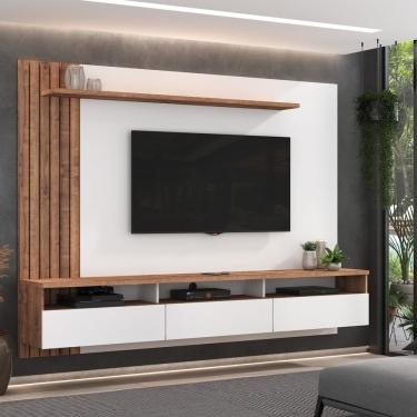 Imagem de Painel Para Tv Até 75 Polegadas 3 Gavetas Ripado Bp1067 Foscarini Solanum/branco