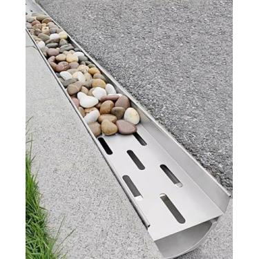 Imagem de Kit de drenagem de canal ao ar livre, calha de drenagem para pedras de calçada, sistema de grades de esgoto com grade de aço inoxidável, 25x25cm (9 7/8x9 7/8 ")