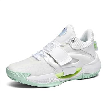 Imagem de Bolognifi Tênis de basquete masculino leve e durável para partidas de treinamento esportivo ao ar livre Equipamento de basquetebol(White-5,43 BR)