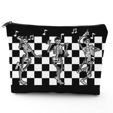 Imagem de Franala Bolsa de maquiagem leopardo, bolsa de cosméticos portátil de grande capacidade para mulheres, acessórios de compras de viagem, organizador de presentes, Esqueleto dançante, tamanho �nico