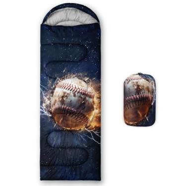 Imagem de Smell Sunshine Saco de dormir infantil para meninos e meninas, estampa de beisebol 3D, leve, quente, portátil, uso interno, impermeável, resistente ao clima frio, saco de dormir para acampamento e
