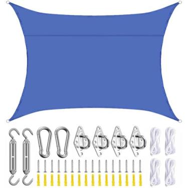 Imagem de TBATM Jardim Impermeável Sol Sombra Vela Toldo em Safira Azul 95% Uv, Velas de Sombra Retangulo Resistência a Rasgar ao ar Livre Protetor Solar Toldo com Shade Vela Hardware Kit e Corda Livre,2x3m