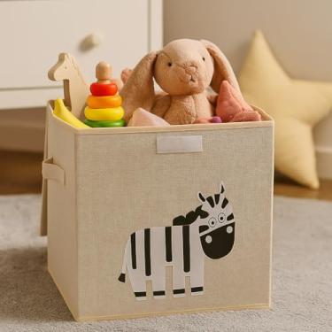 Imagem de Caixa Organizadora Infantil Brinquedos Linho Tampa Baú Animal Box Oky's (ZEBRA)