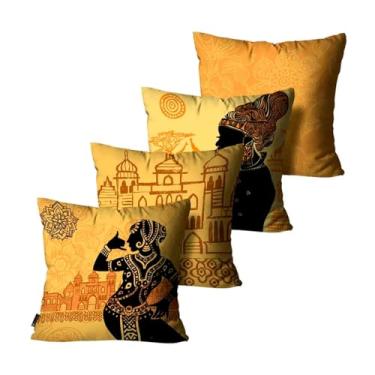 Imagem de Kit 4 Capas de Almofadas Decorativas 45X45 (Africana Colorido Amarelo)