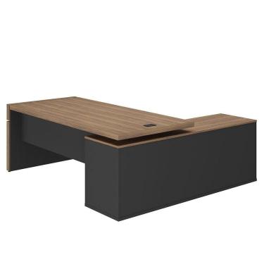 Imagem de Mesa Para Escritório Em L Diretor Com 1 Porta De Correr Nogal/preto