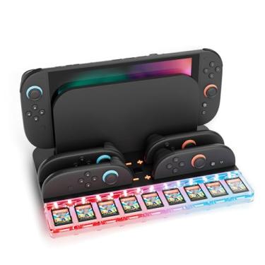 Imagem de Yaslayp Controller Charger Dock and Tempered Glass Screen Protector for Switch2,Portable Charging Station for Nintedos Switch2 Joy-Cons Controllers with 9 Game Slots and RGB Lighting