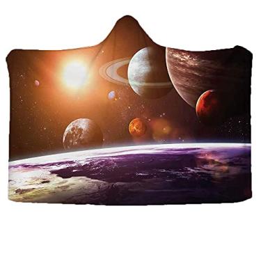Imagem de Cobertor com capuz grande galáxia vestível, tema espacial vista dos planetas da terra sala de ciências arte com sol e lua, cobertor vestível para sofá bebê crianças homens mulheres, L 127 x C 101