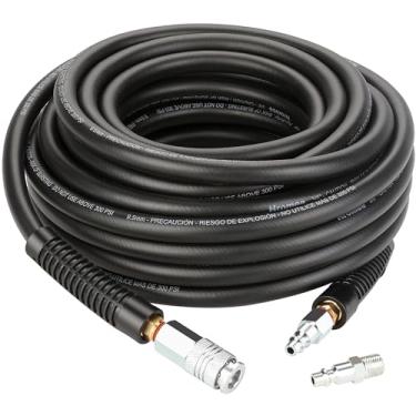 Imagem de Hromee Mangueira de compressor de ar 9,5 cm x 1,5 m Mangueira híbrida com acessórios, acoplador rápido universal industrial de 0,6 cm e kit de plugue I/M de 2 peças, preto