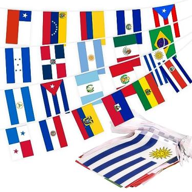 Imagem de Bandeira da América Latina 21 Países Faixa de Bandeira de Cordas, Mini Bandeiras Pequenas Bandeiras, Banners de Bandeira Latina para Mês Hispânico Patrimônio, Decoração para Escola, Festa, Sala de Aula, 30 Pés 21 Bandeiras