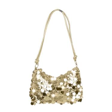 Imagem de Octwine Bolsa clutch feminina de lantejoulas brilhantes para festa de casamento, clube, formatura, bolsa de ombro transversal, Dourado, Small