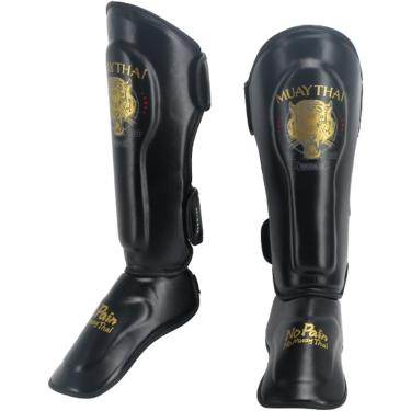 Imagem de Caneleiras Muay Thai, Almofadas De Treino De Muay Thai, Caneleiras De Kickboxing Muay Thai, Couro De Couro, Almofadas De Proteção De Perna, Equipamento De Treino De Sparring, Para, Black, S