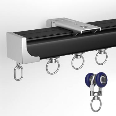 Imagem de Trilho De Cortina Preto Para Garagem/Sala De Estar/Sala De Aula, Hospital/Quarto Sistema De Trilho Divisor De Sala Slidig Com Ganchos De Rolo Ad Ed Cap, Conectores Icludig, Ceiling Mount, 4m/13ft