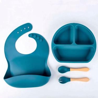 Imagem de Conjunto Silicone Prato Infantil Troninho Snel Home, Azul, único