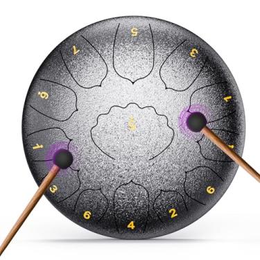 Imagem de Tambor de língua profissional de aço para adultos e crianças – Instrumento de percussão manual de 8/30.5 cm Tambor de chuva com notas 11/13 para ioga, meditação, musicoterapia e shows (prata, 30,5 cm)