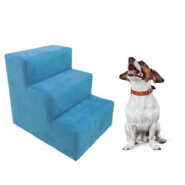 Imagem de Escada Escadinha Pet Cachorro 3 Degraus Rampa Suede Dog Cor:azul Turquesa