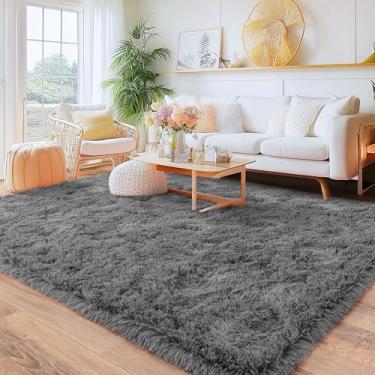 Imagem de Quntue Tapetes cinza para quarto, tapete felpudo ultramacio 12 x 18 cm para sala de estar, tapete cinza antiderrapante de pelúcia moderno para crianças, meninas e meninos, dormitórios, berçário