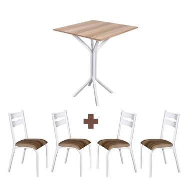 Imagem de Mesa Com 4 Cadeiras Para Cozinha Aço 68cm Branco Carvalho Luna Ciplafe