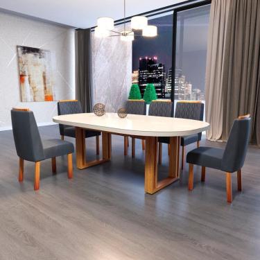 Imagem de Sala de Jantar 196x90 Karen MDF/Vidro 6 Cadeiras Bom Pastor