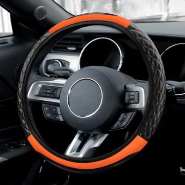 Imagem de Wogomz Capa de volante de carro, protetor de couro para volante, capa de roda de carro, confortável e respirável, serve para 38 cm, acessórios internos universais de carro para a maioria dos veículos