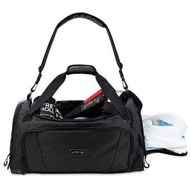 Imagem de Bolsa de viagem Gold BJJ Jiu Jitsu – Bolso à prova d'água para suor Gi, Rashguard ou sapatos – A bolsa esportiva perfeita para equipamentos de artes marciais, boxe, MMA, e mais, Preto, 44L Duffle
