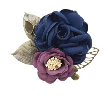 Imagem de Joynaamn Broche de rosa para mulheres, elegante flor colar lapela tecido para terno vestido blusa festa fantasia casamento buquê de noiva presente de dia das mães (azul marinho)